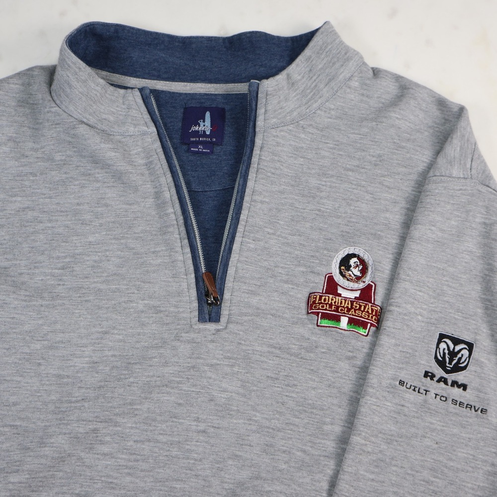 Johnnie-O Mens XL Florida State Golf Classic Quarter Zip Pullover Gray RAM Logo
